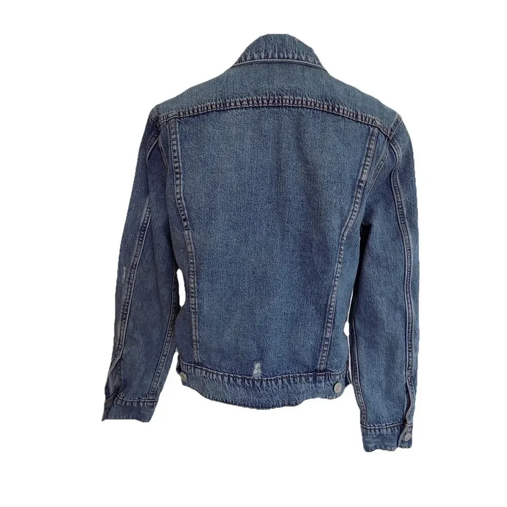 Lucky Brand denim jacket trucker distressed womens size Large